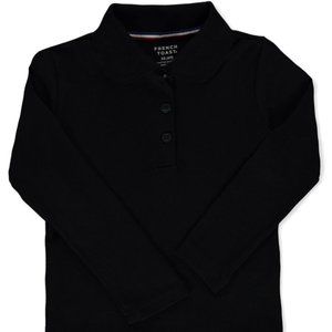 French Toast SA9424 Girls Long Sleeve Picot Polo Black
